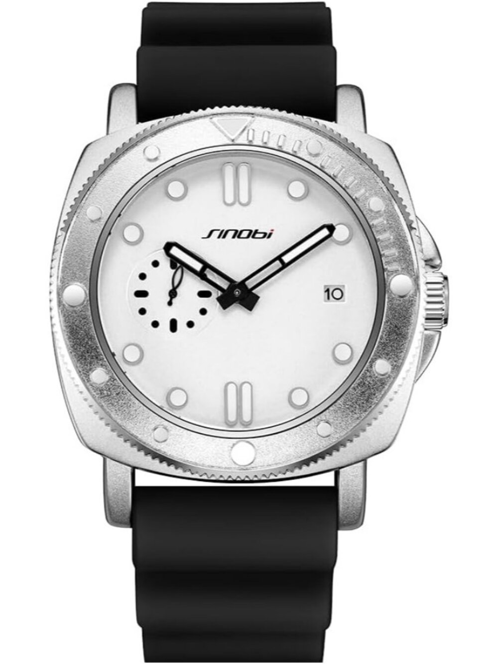 Men's Silver Analog Silicone Strap Water Resistant Rotating Bezel Wrist Watch